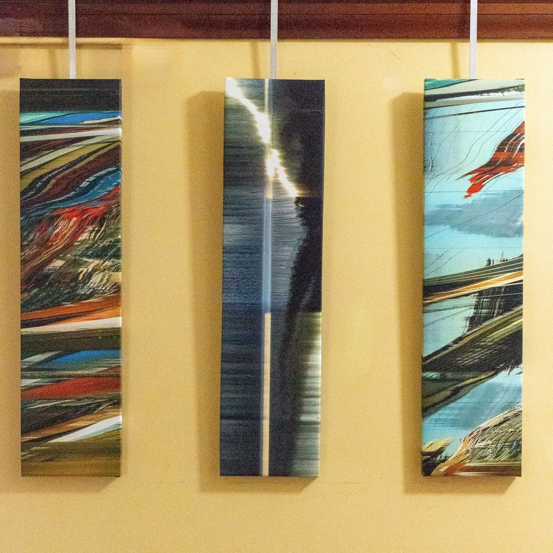 Three framed slit-scan prints